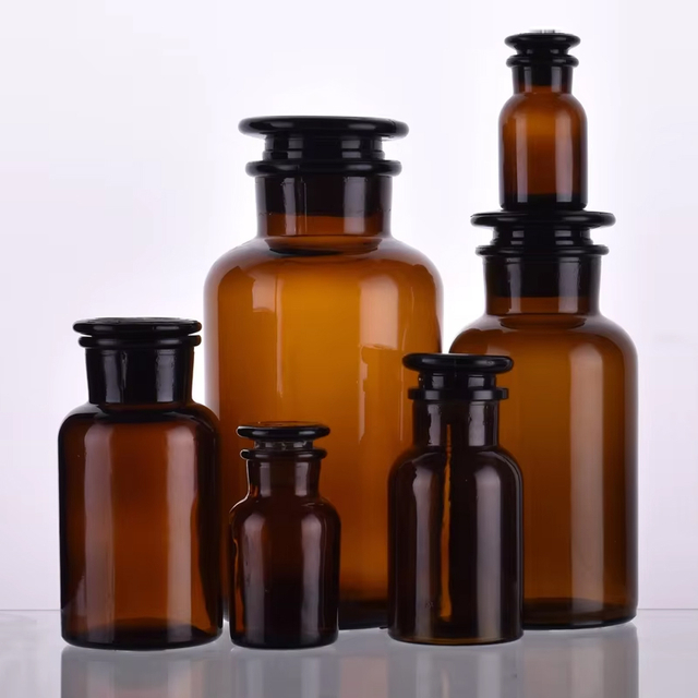 Vintage Style Amber Clear Chemical Glass Reagent Apothecary Bottles