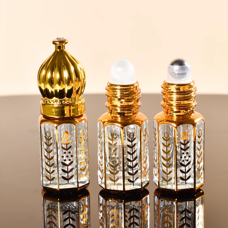 Arabic Refillable Glass Roller Bottle With Golden Cap