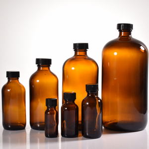 Amber Boston Round Glass Bottle