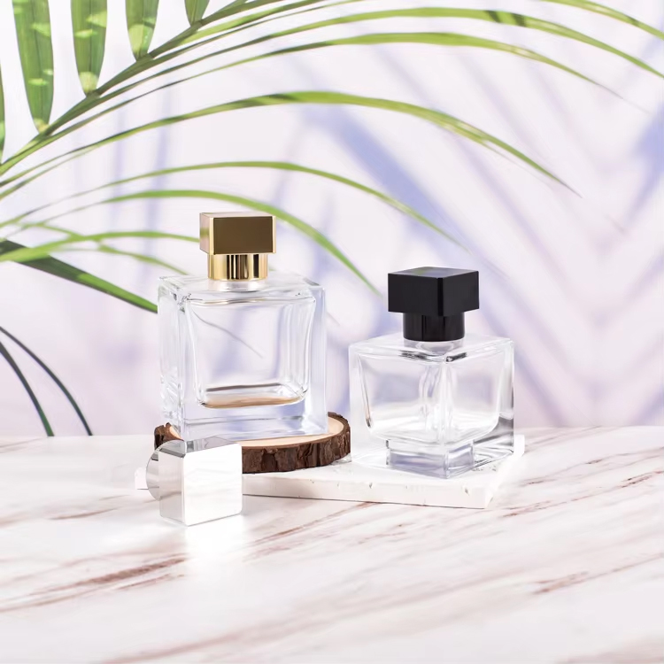  Luxury 100ml 50ml 30ml Rectangle Empty Transparent Perfume Glass Bottle with Cap