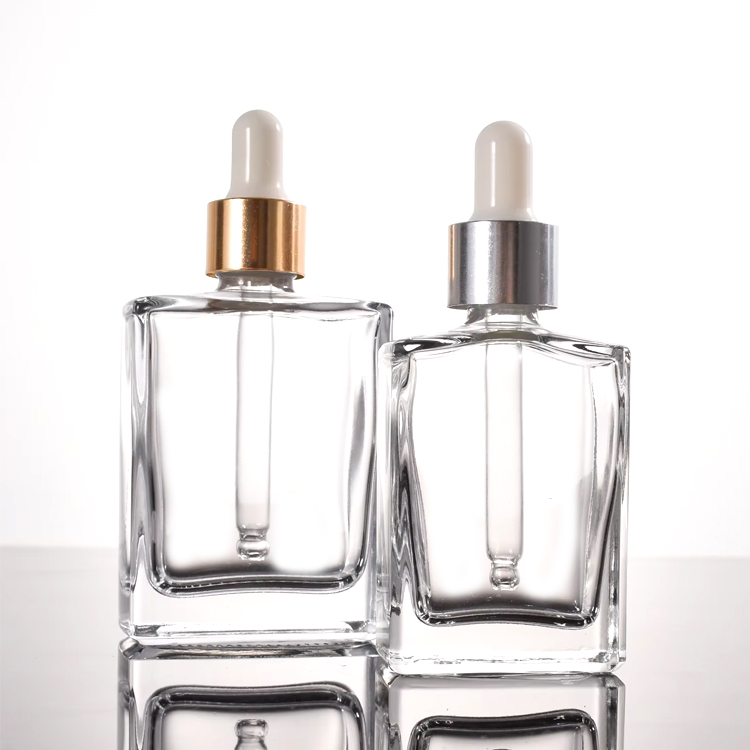Unique Flat Square Rectangle Glass Essential Oil Perfume Dropper Bottle Clear