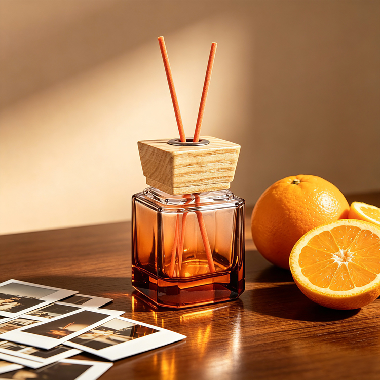 Home Aromatherapy Reed Diffuser Square Glass Bottle with Wood Cap Room Scent Decor Gift